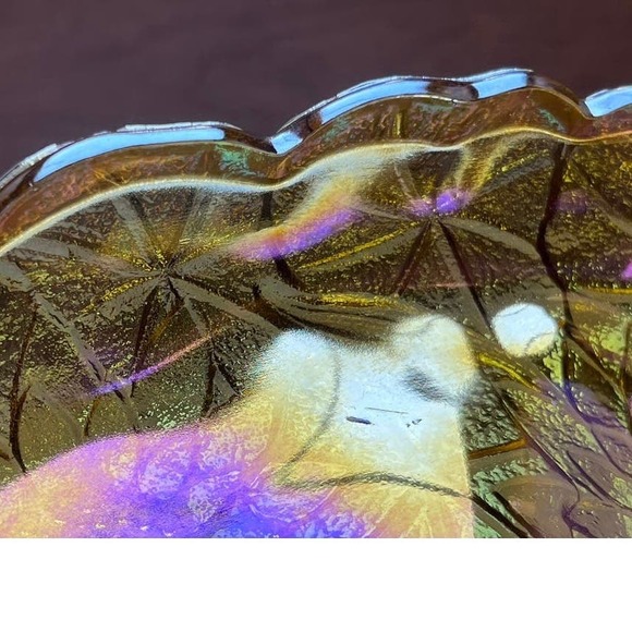 Vtg Retro Sunflower Floral Amber Lustre Glass Candy Dish Relish Condiment - Picture 8 of 10